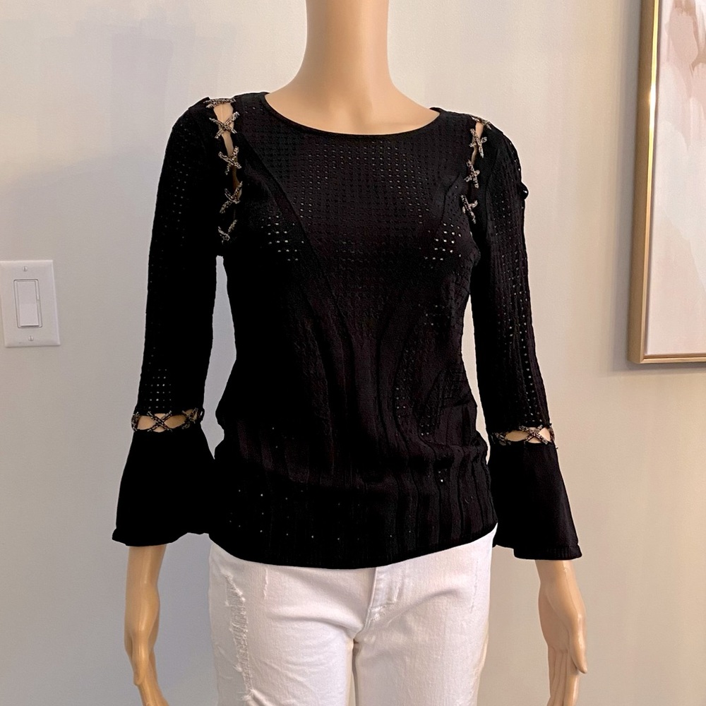 Bebe Womens top with lace up accents size M